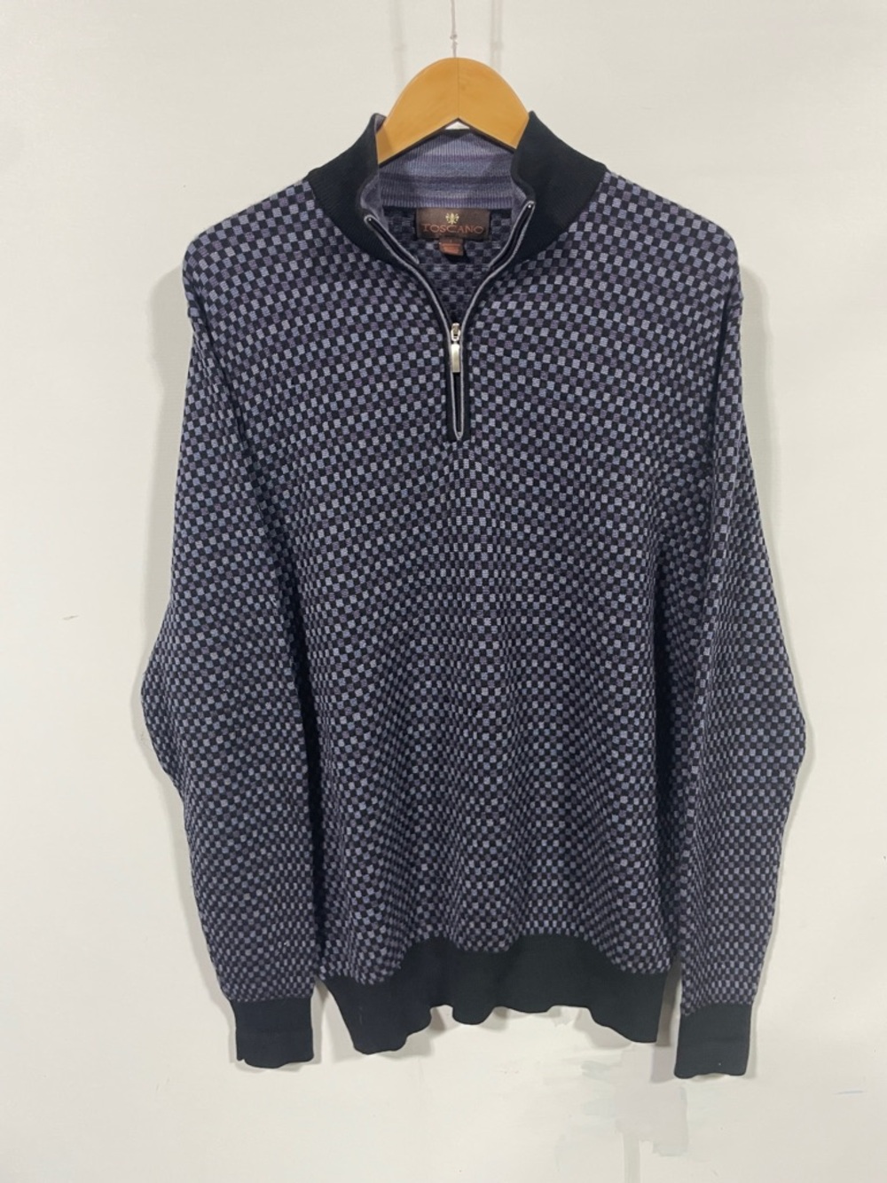 Toscano merino wool Quarter-Zip Men’s Sweater in Navy and Gray